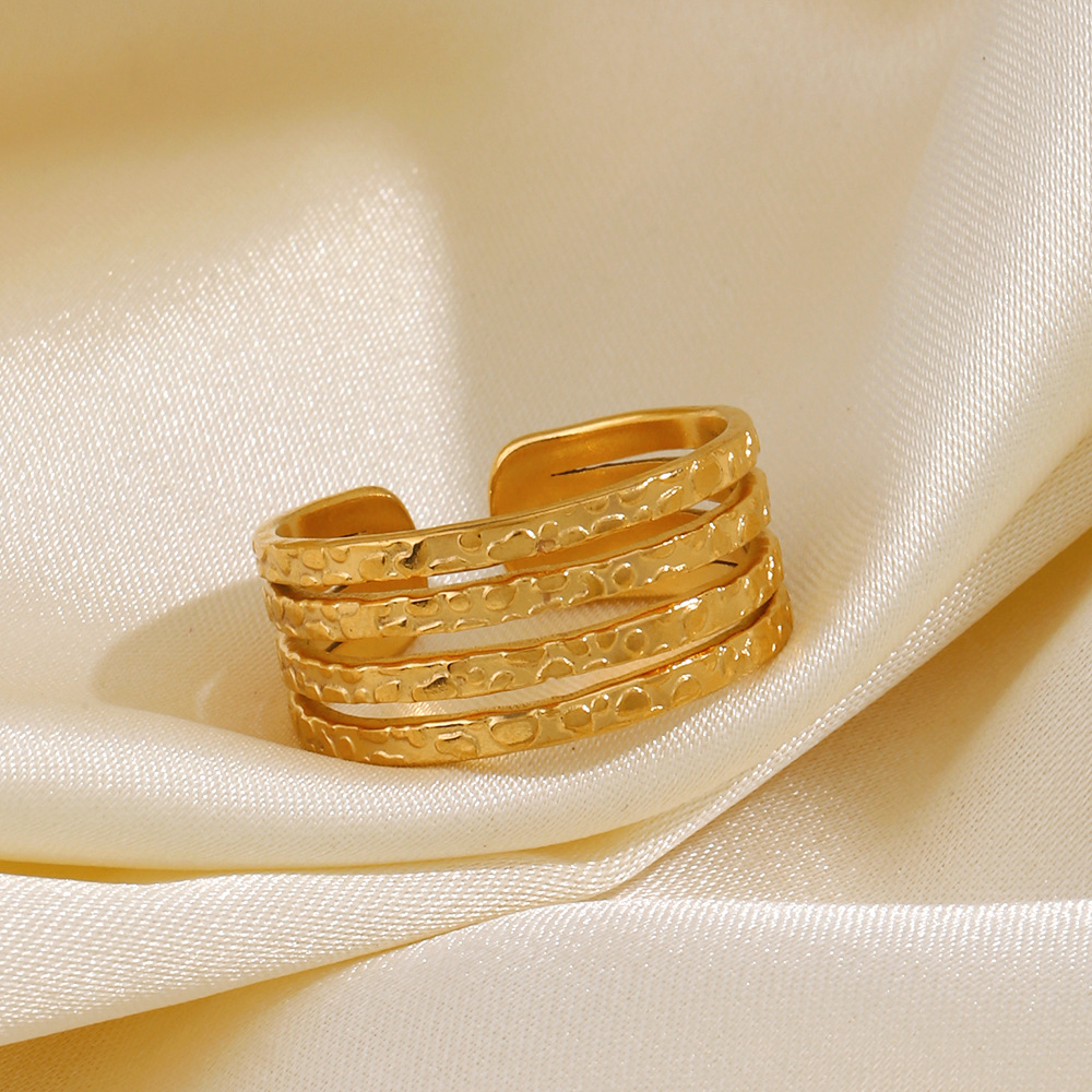 Golden Textured Multi-Band Ring