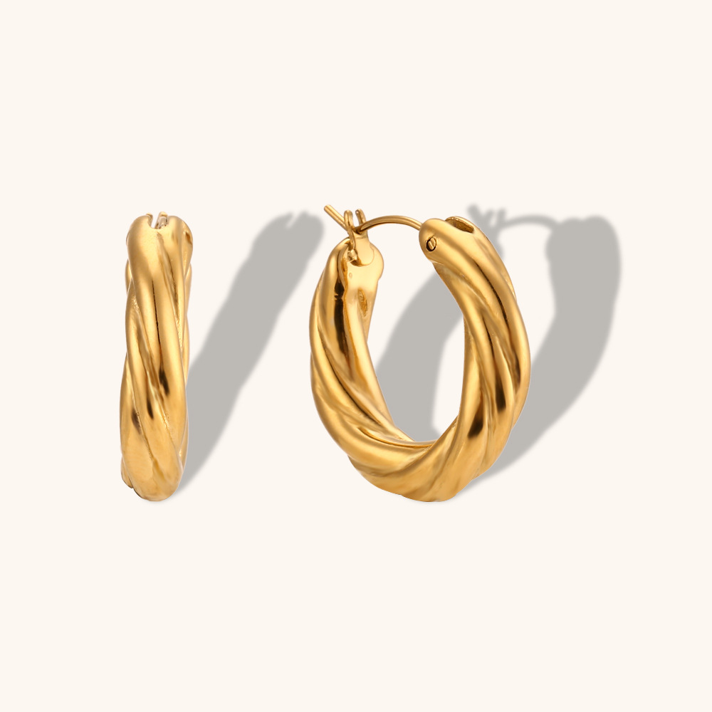 Sculptural Golden Twist Hoop Earrings