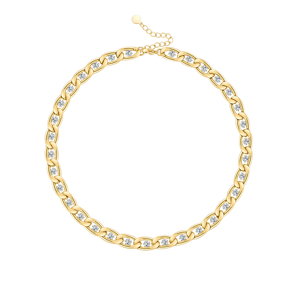 Golden Link Necklace with Crystal Embellishments