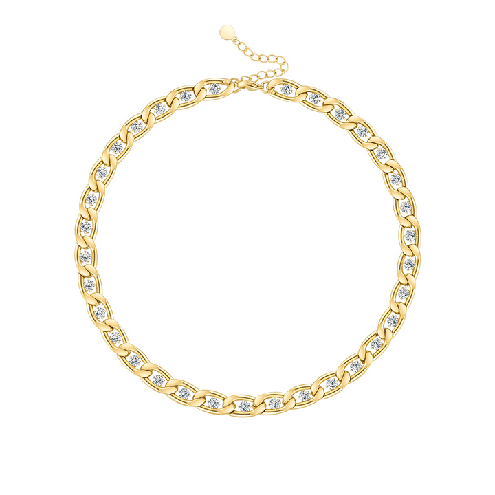 Golden Link Necklace with Crystal Embellishments