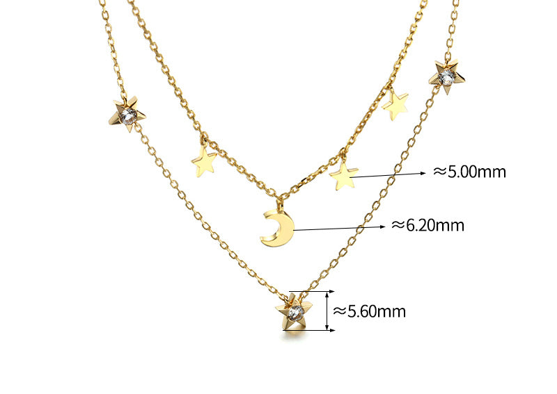 Celestial Charm: Golden Layered Star and Moon Necklace