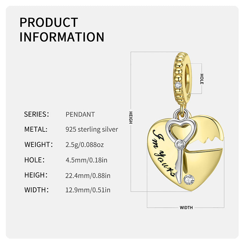 Heart Lock Key S925 Sterling Silver Charm