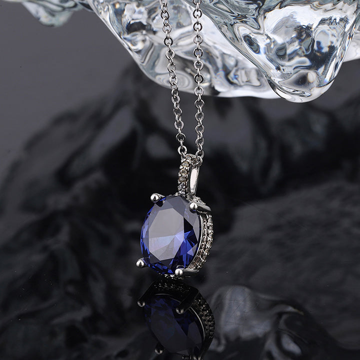 Timeless Elegance 925 Sterling Silver Necklace with Blue Gemstone Pendant