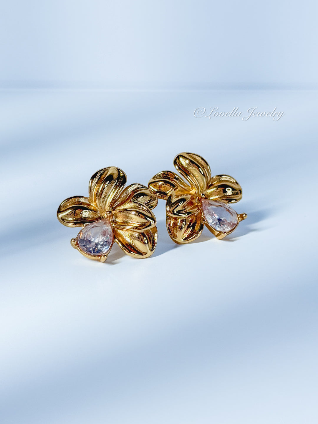 Golden Blossom Earrings with Crystal Teardrop
