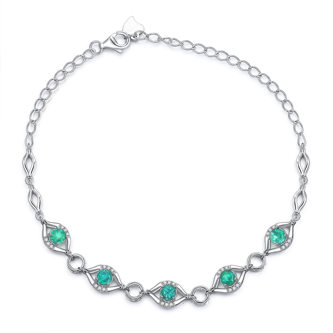 Platinum Gold-Finished S925 Silver Bracelet with Emerald Gemstone Accents