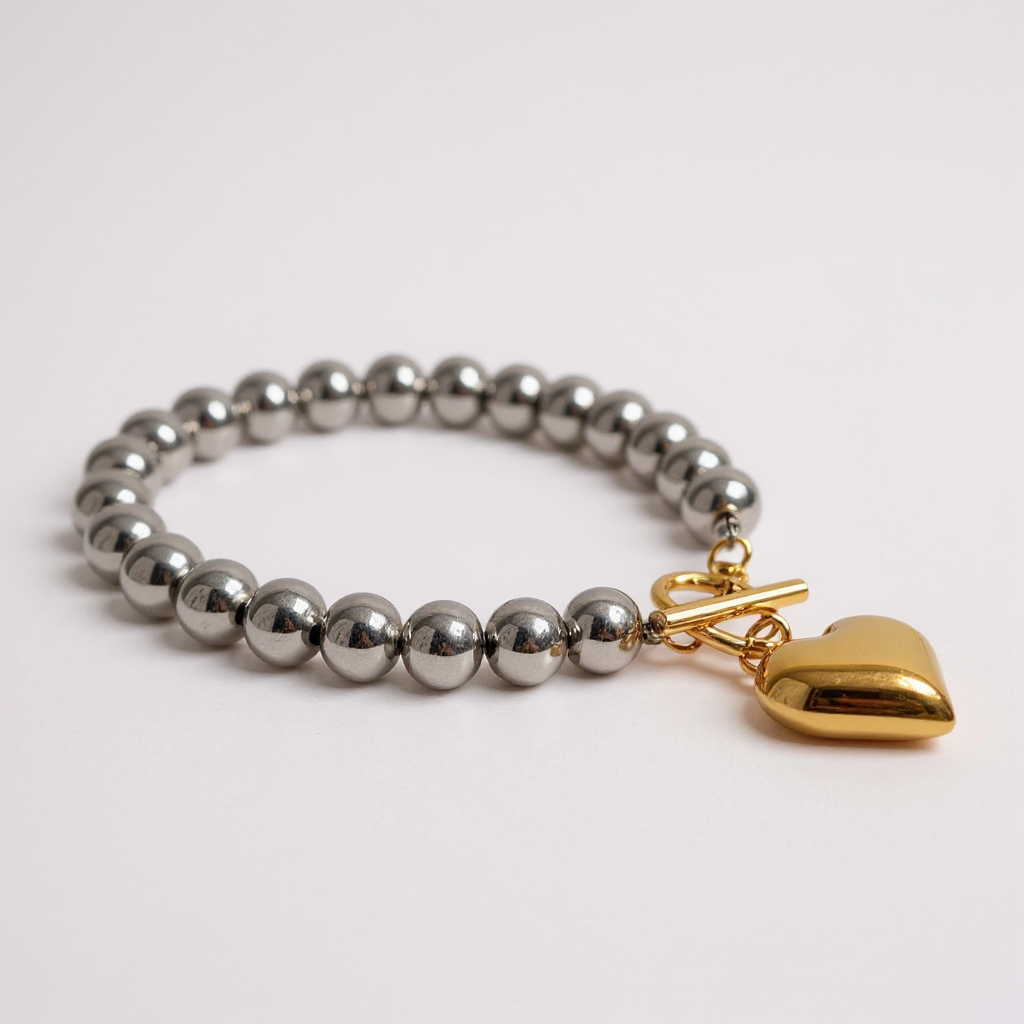 Golden Heart Hematite Bead Bracelet
