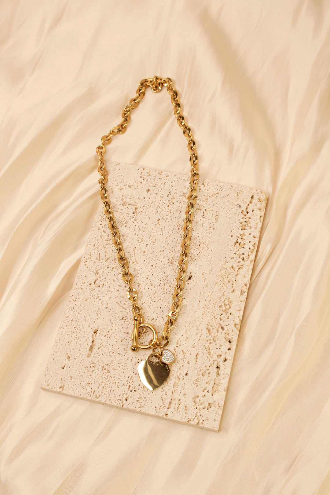 Golden Heart Charm Necklace with Crystal Accent