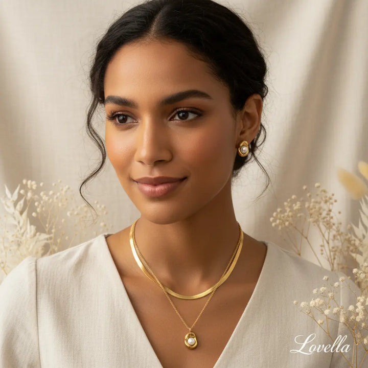 Molten Pearl Set (Gold) — Layered Necklace + Stud Earrings