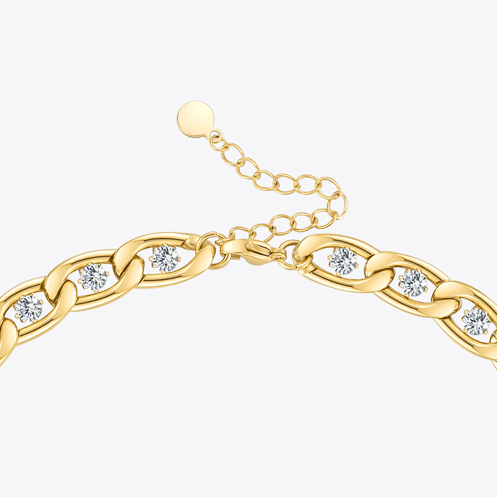 Golden Link Necklace with Crystal Embellishments