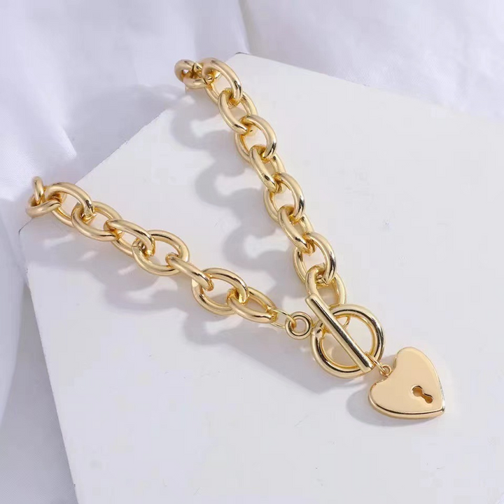 Golden Heart Pendant Stainless Steel Necklace