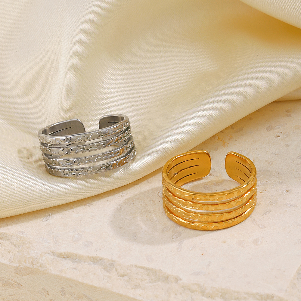 Golden Textured Multi-Band Ring