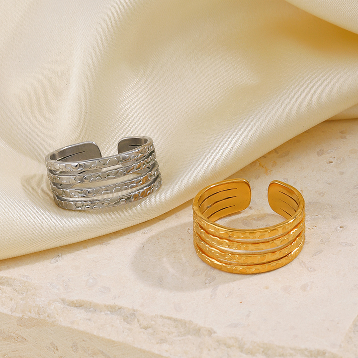 Golden Textured Multi-Band Ring