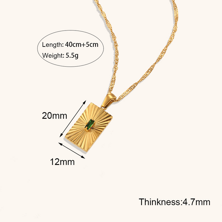 18k Gold Plated Stainless Steel Necklace with Rectangular Pendant and Cubic Zirconia