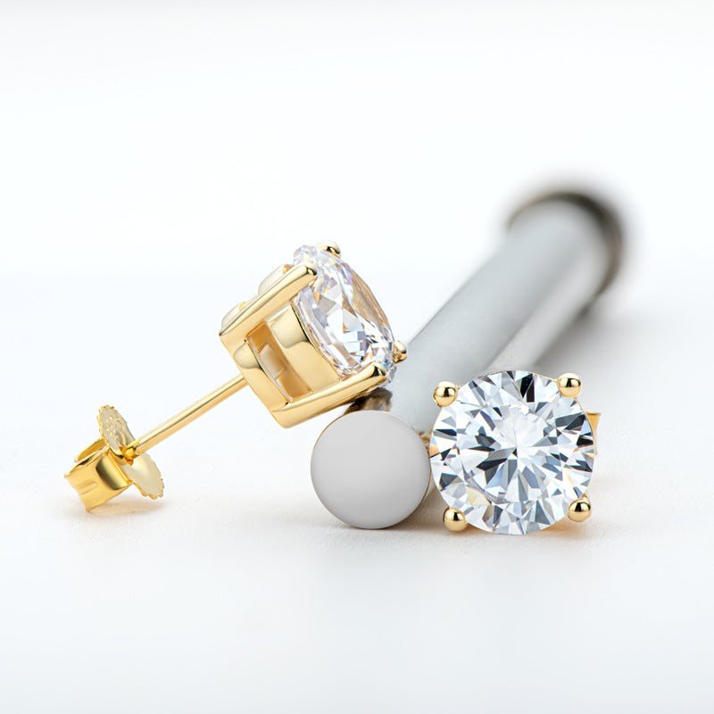 Stud Earrings Sterling Silver 18 Gold Moissanite