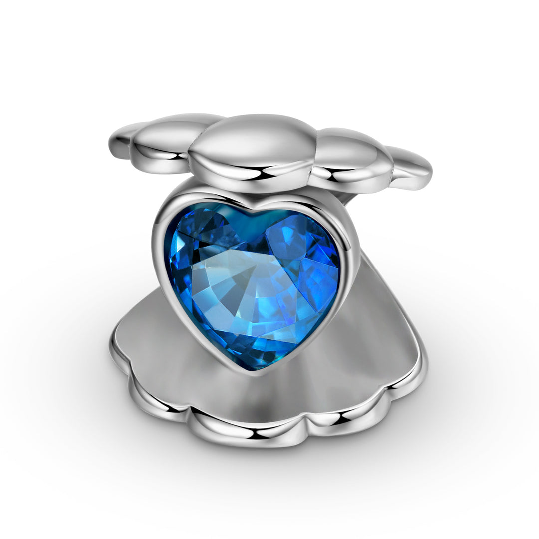 Silver Heart-Cut Sapphire Charm with Scalloped Edge