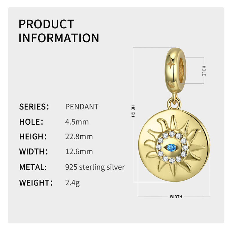 Sterling Silver Gold Plated Sun Evil Eye CHarm