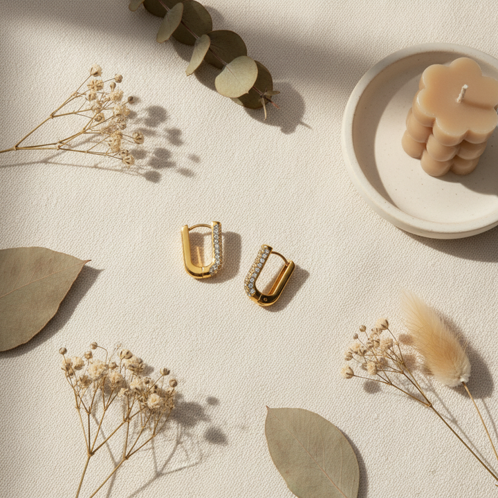 Gold Pavé Huggie Hoop Earrings