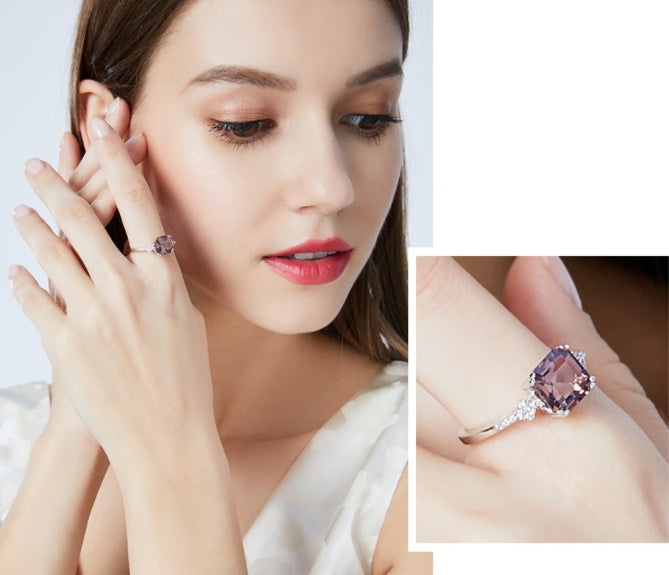 Pink or Blue Cubic Zirconia Ring in 925 Sterling Silver