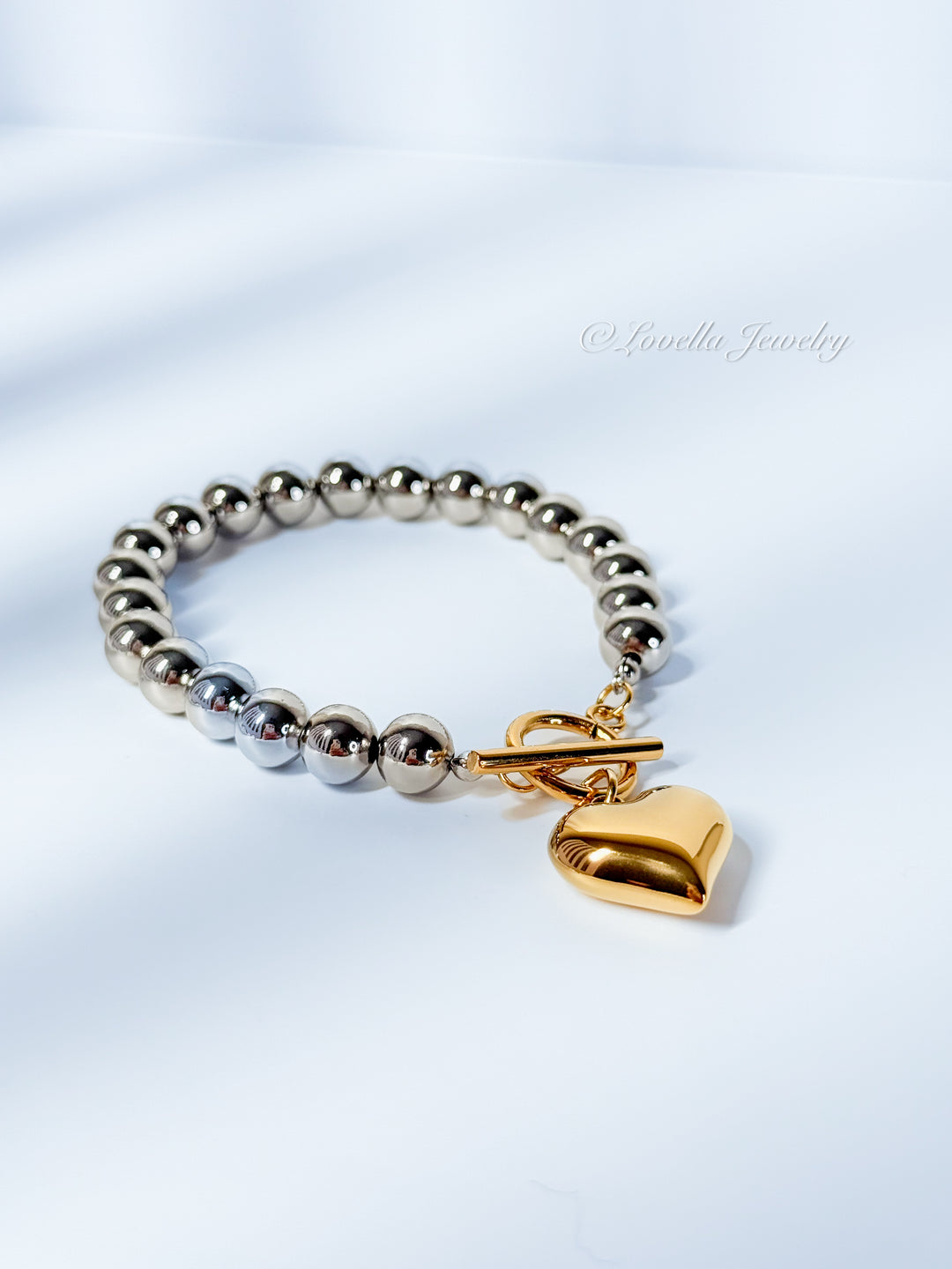 Golden Heart Hematite Bead Bracelet