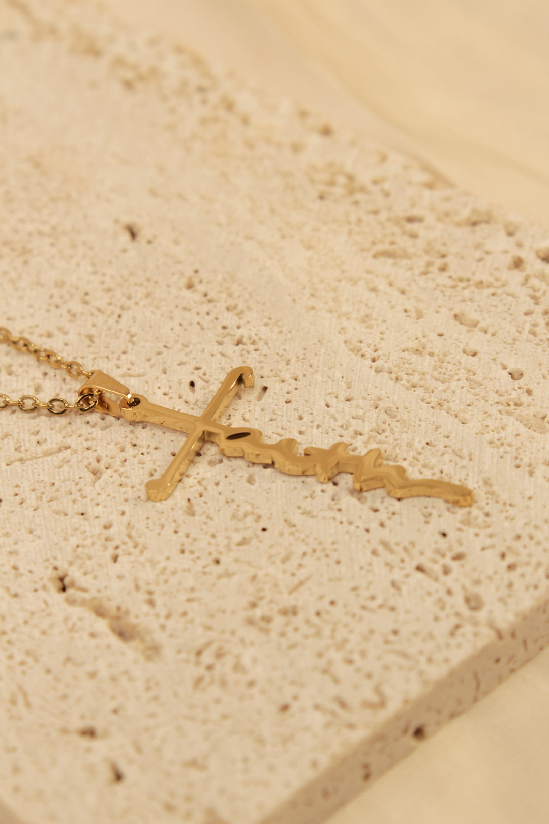 Golden 'Faith' Cross Pendant Necklace