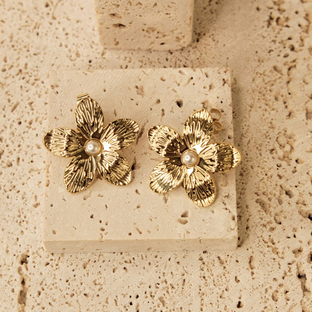 Golden Floral Pearl Earrings