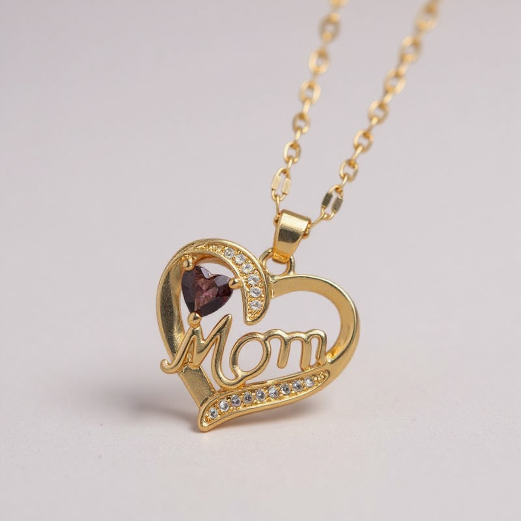 Collar con forma de corazón para mamá: tono dorado con detalles de cristal