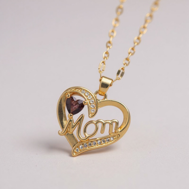 Collar con forma de corazón para mamá: tono dorado con detalles de cristal