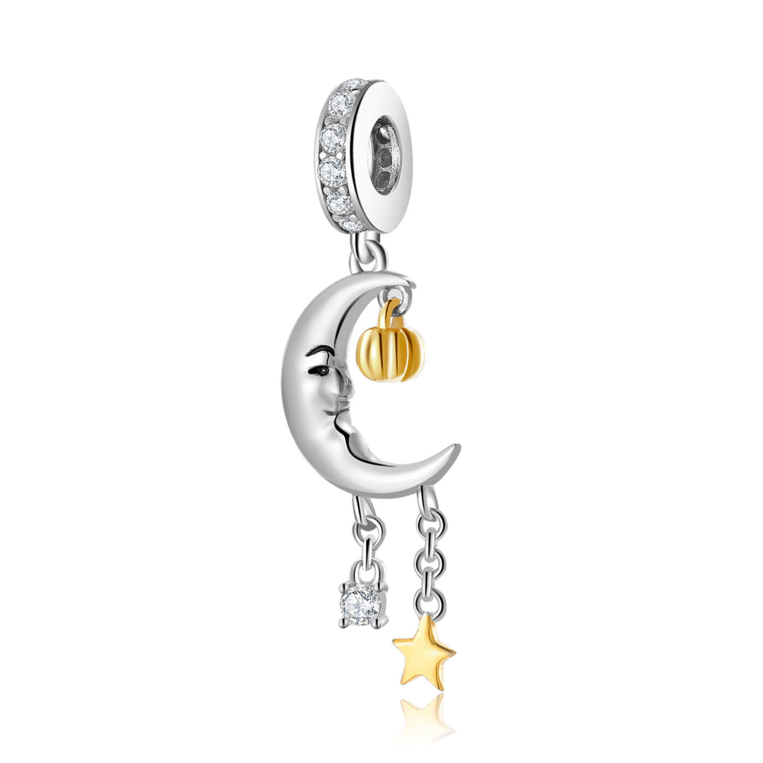 Charm de plata de ley 925 con calabaza colgante y luna