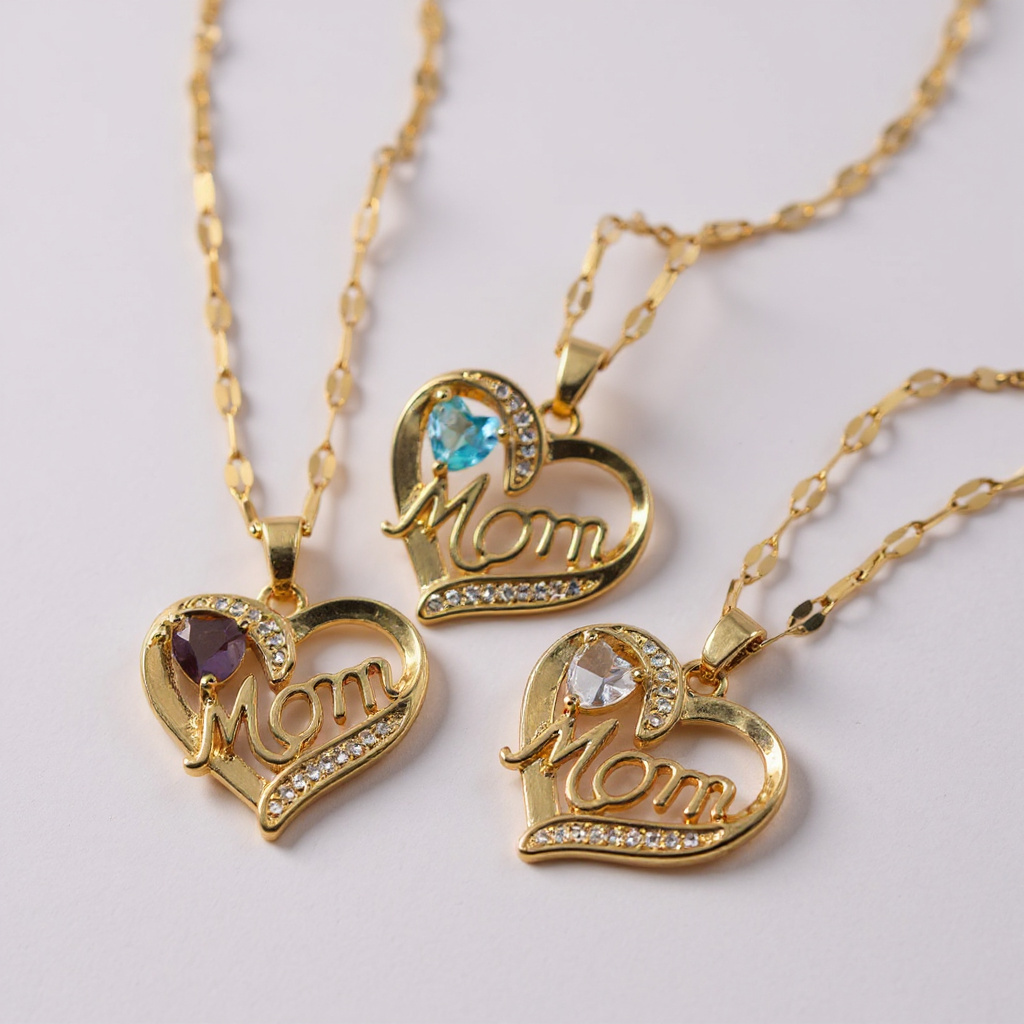 Collar con forma de corazón para mamá: tono dorado con detalles de cristal