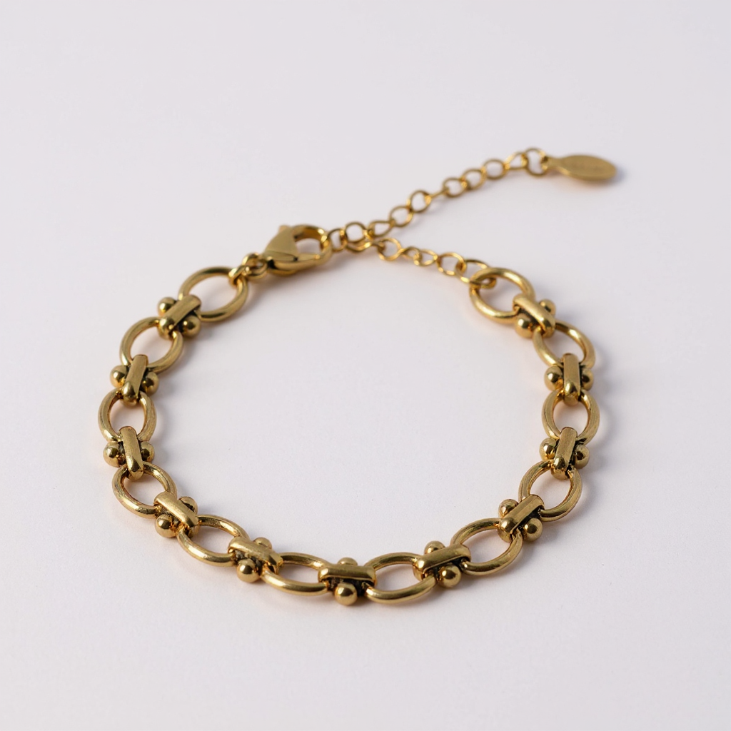 Gold Link Bracelet with Beaded Accents