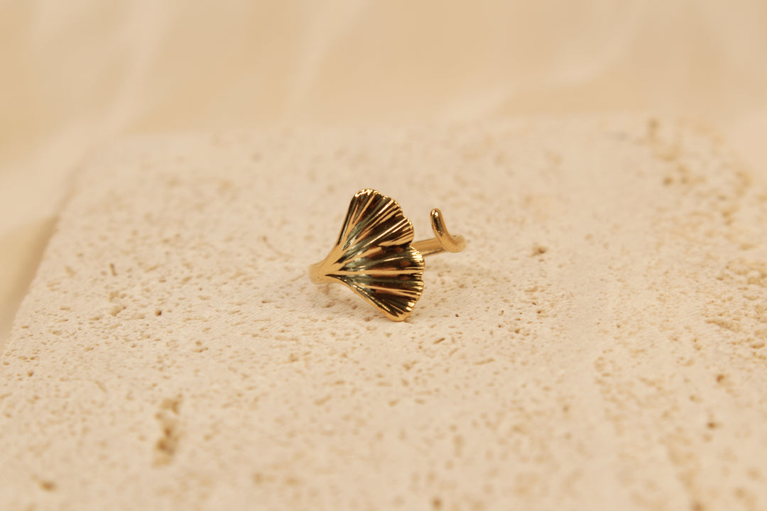 Golden Ginkgo Leaf Adjustable Ring