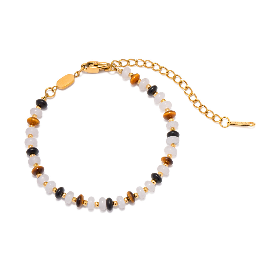 Natural Stone Bead Bracelet with Gold Accents