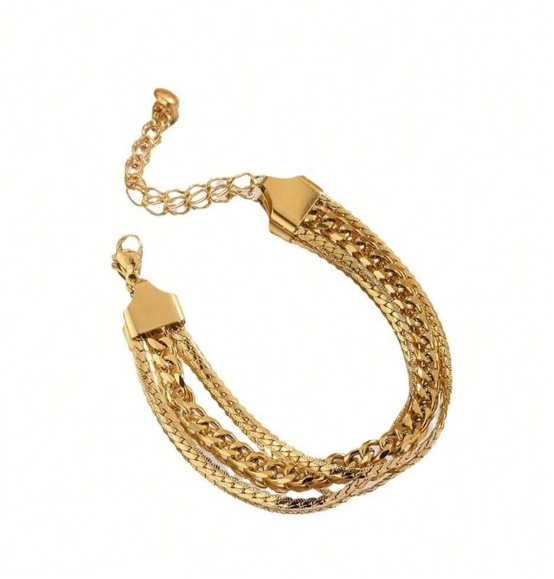 Layered Gold-Tone Chain Bracelet – Stainless Steel Adjustable Design