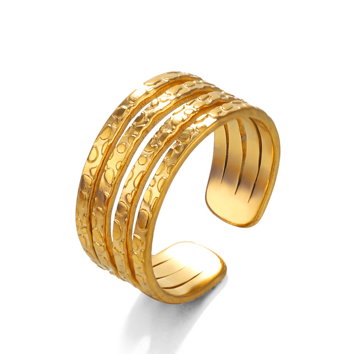 Golden Textured Multi-Band Ring