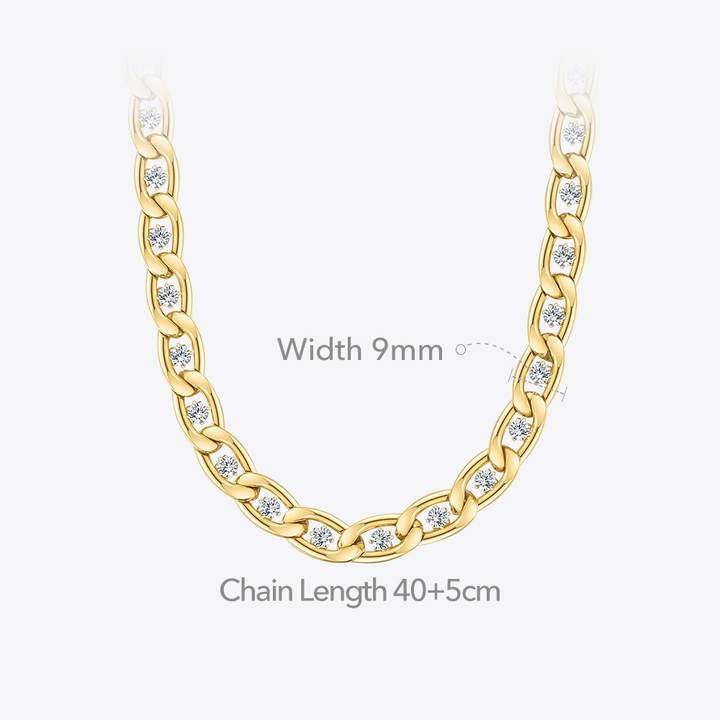 Golden Link Necklace with Crystal Embellishments