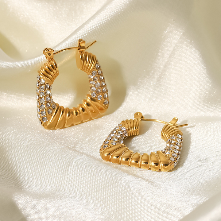 Glamorous Gold-Twist Pavé Hoop Earrings