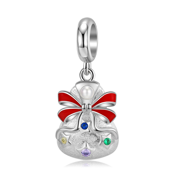 Christmas Bell Charm in 925 Silver with Enamel and Cubic Zirconia