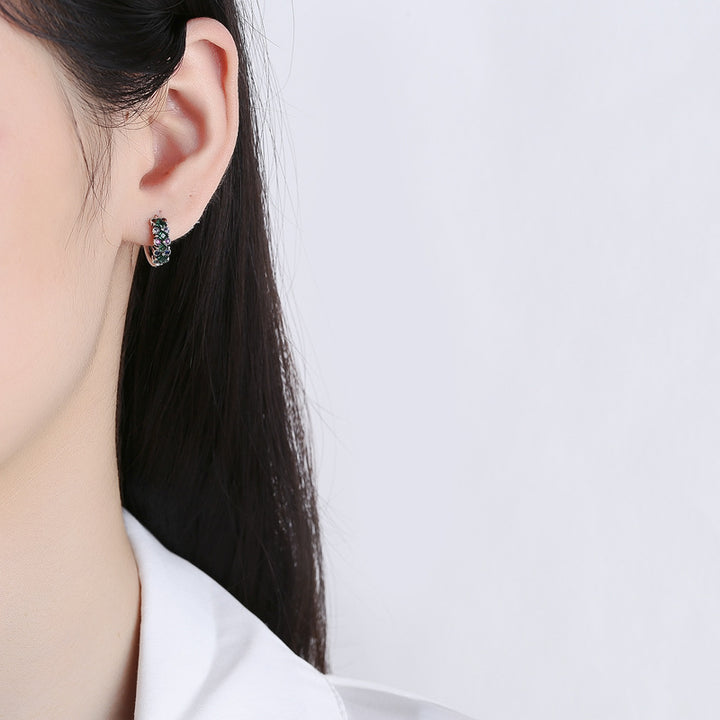 Kaleidoscope Hoops: Sterling Silver Earrings with Multicolored Stones