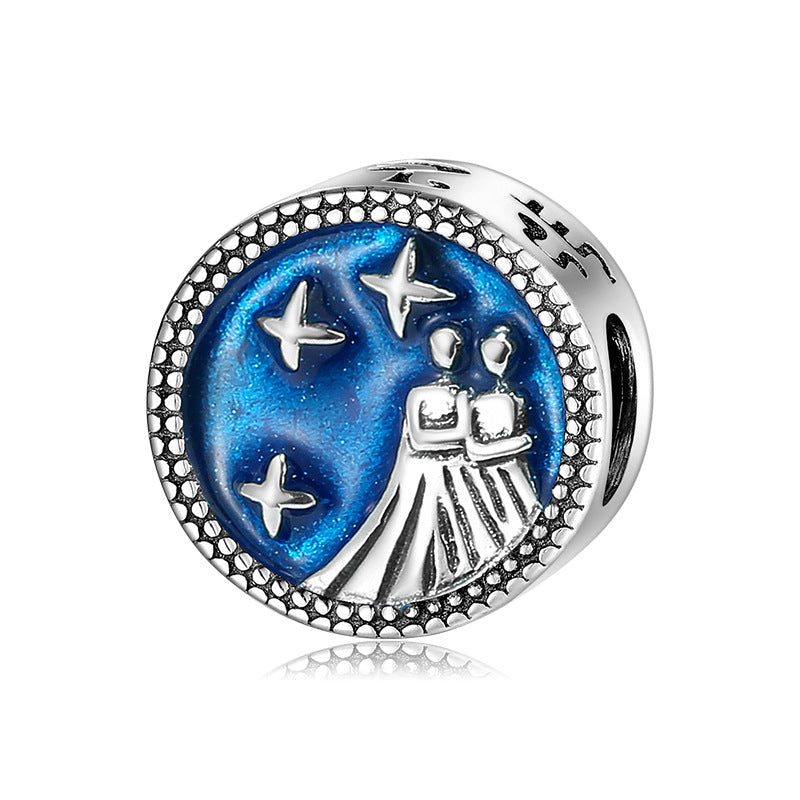 Zodiac Whispers: Celestial Sterling Silver Charm Collection with Enamel Finish