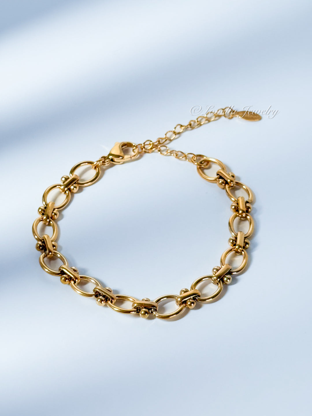 Gold Link Bracelet with Beaded Accents