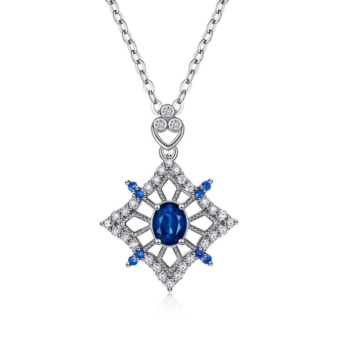 Ice Queen Elegance: Blue Sapphire Snowflake Necklace with Crystal Embellishments