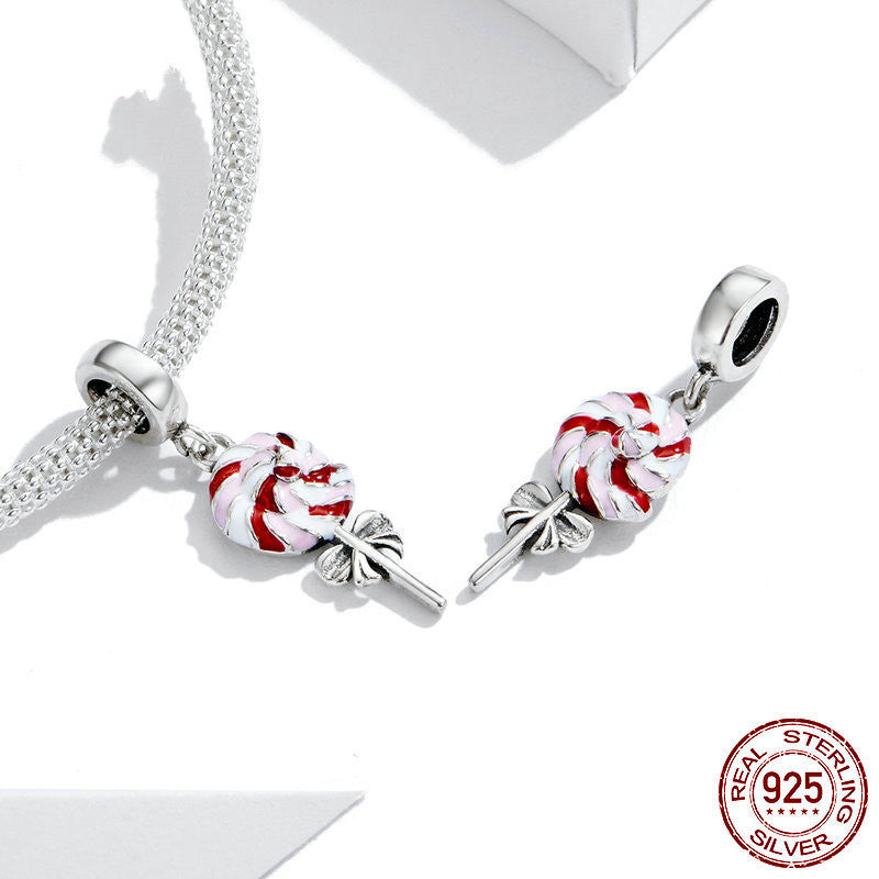 Sterling Silver Candy Cane Charm with Enamel Finish