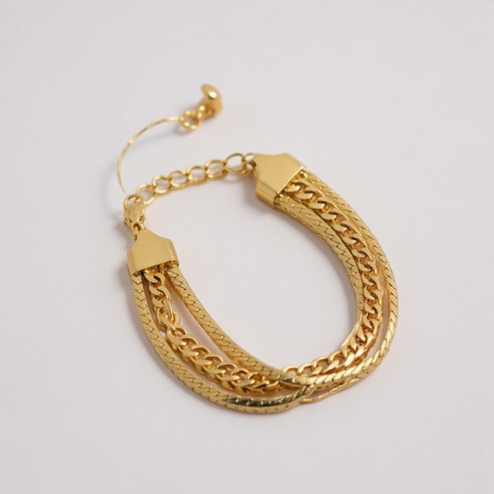 Pulsera de cadena en capas en tono dorado: diseño ajustable de acero inoxidable