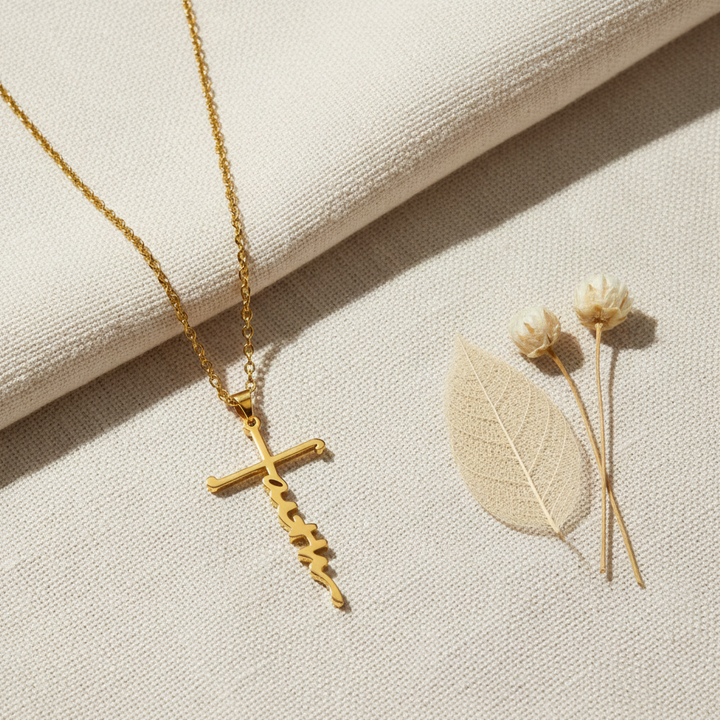Golden 'Faith' Cross Pendant Necklace