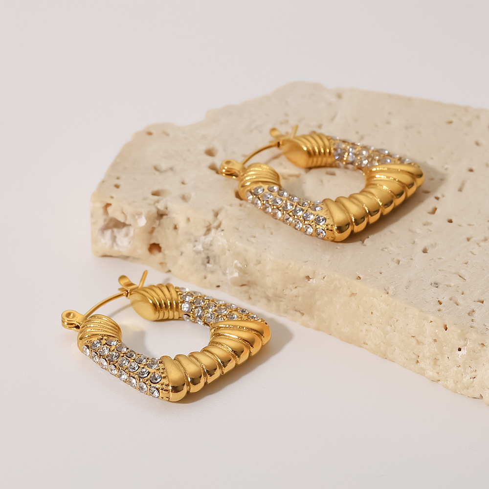 Glamorous Gold-Twist Pavé Hoop Earrings