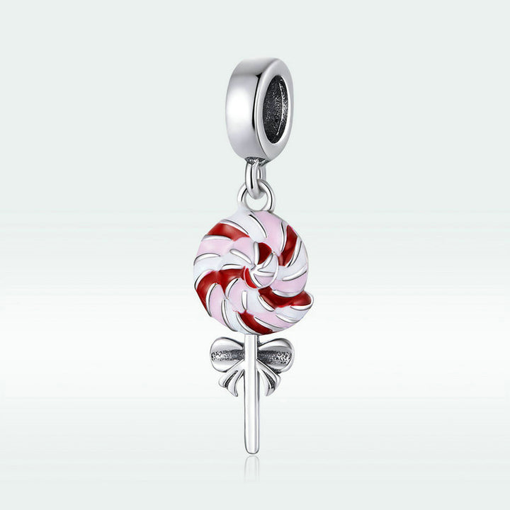 Sterling Silver Candy Cane Charm with Enamel Finish