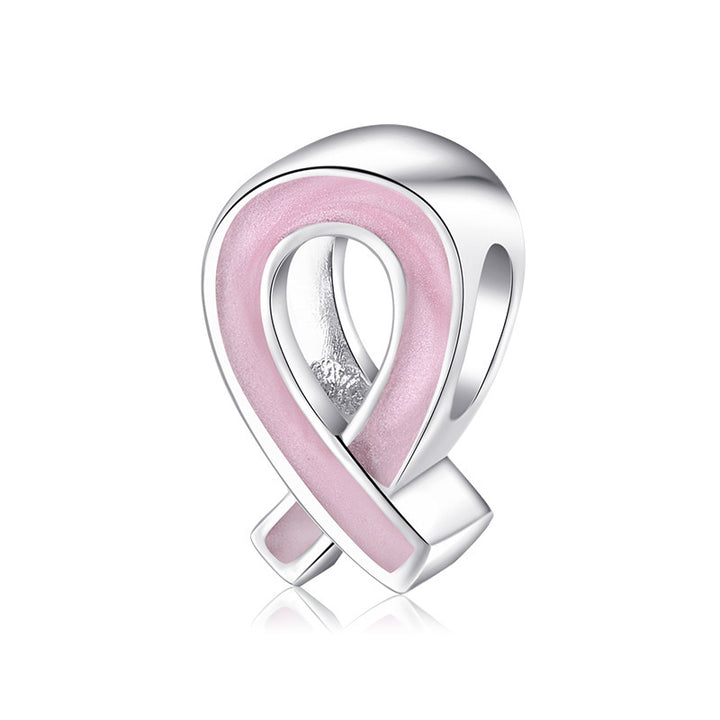 925 Sterling Silver Pink Ribbon Breast Cancer Charm with Enamel