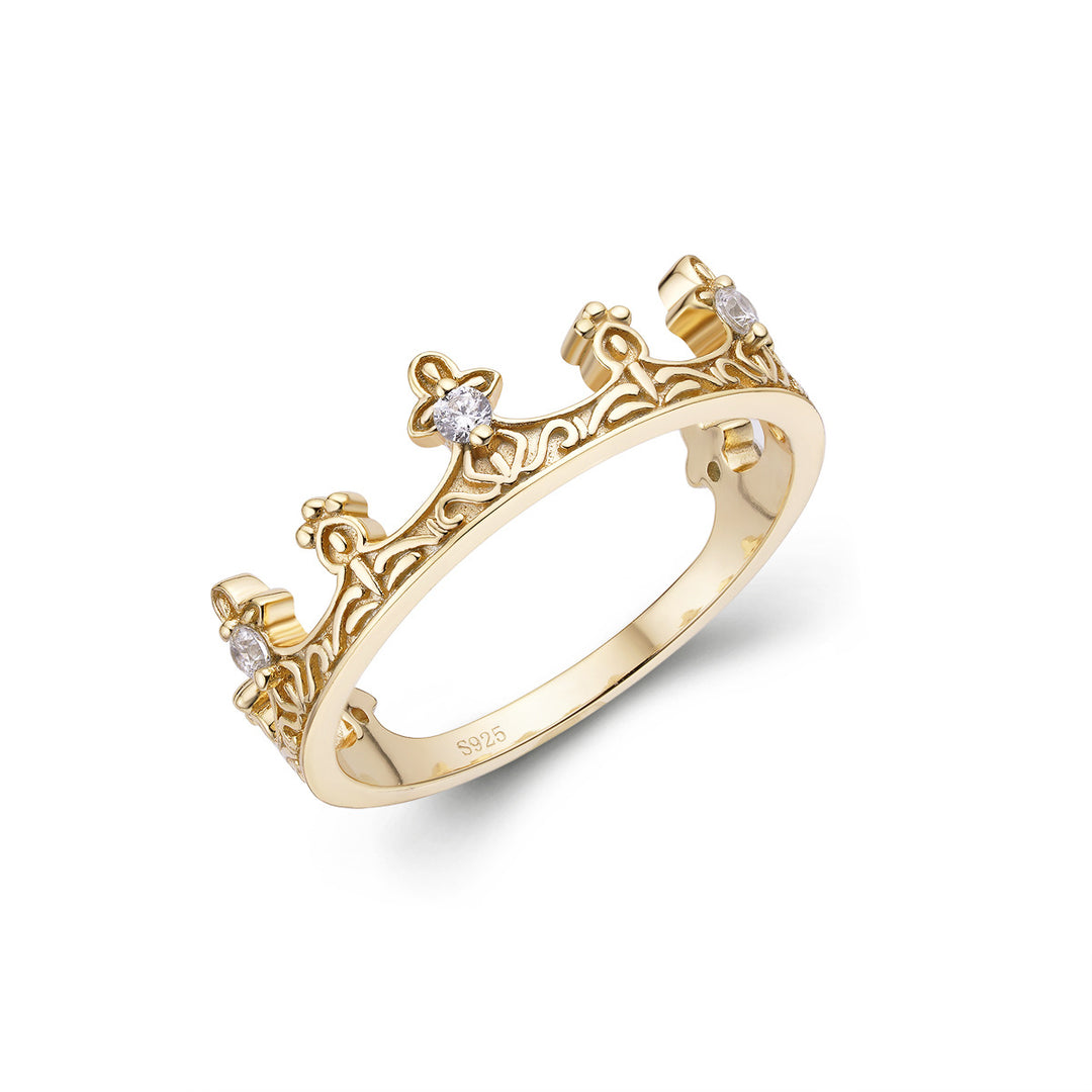 Anillo de corona de princesa con circonitas blancas y plateadas