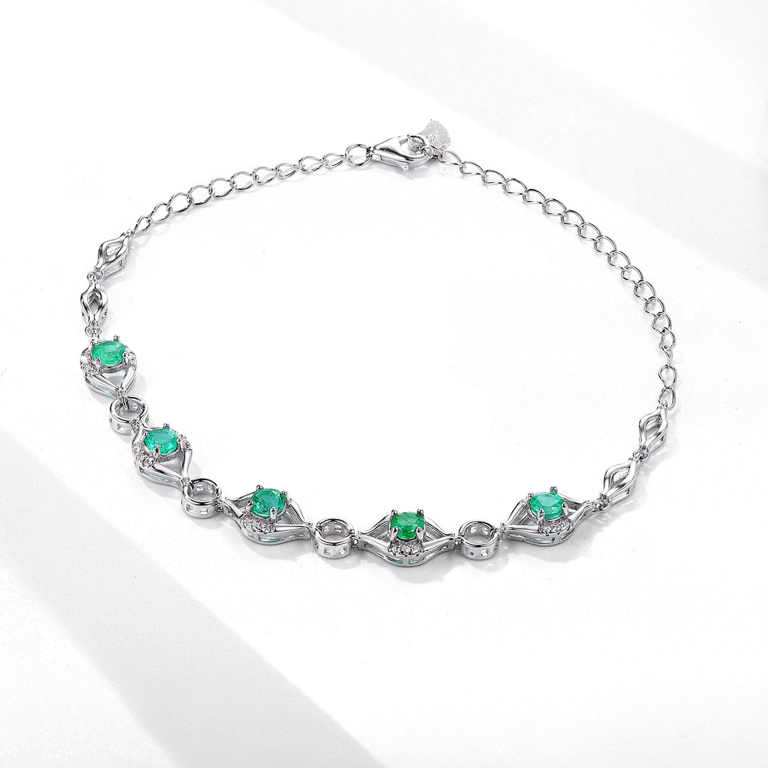 Platinum Gold-Finished S925 Silver Bracelet with Emerald Gemstone Accents