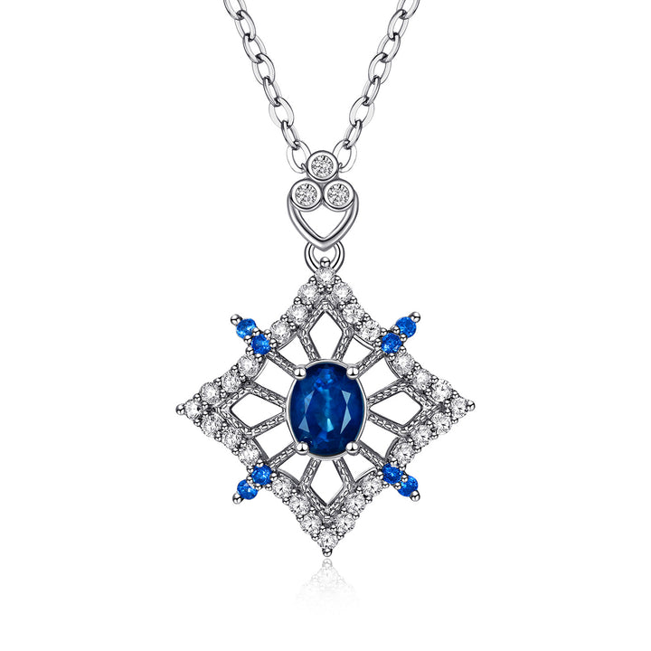 Ice Queen Elegance: Blue Sapphire Snowflake Necklace with Crystal Embellishments